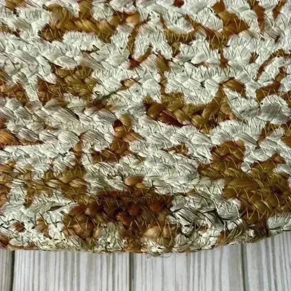 Square wooden handle 100% jute natural tan woven tote bag - Picture 2 of 8